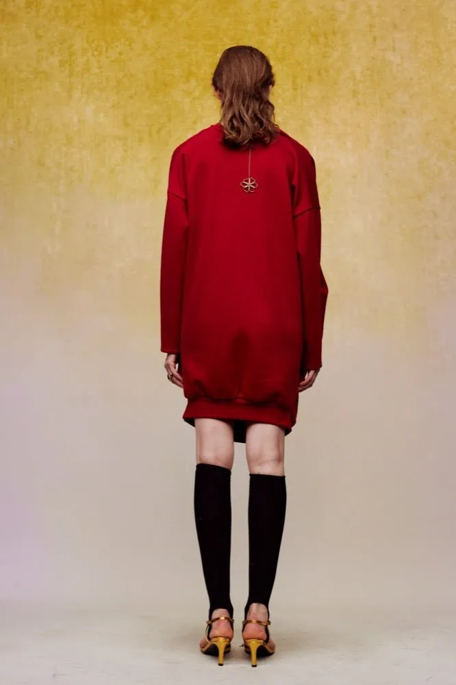 Pinch Pleated V-neck Velvet Sweatshirt Dress