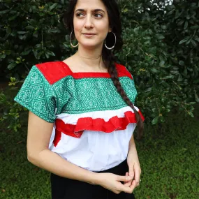 Puebla Classic Embroidered Ruffles Blouse