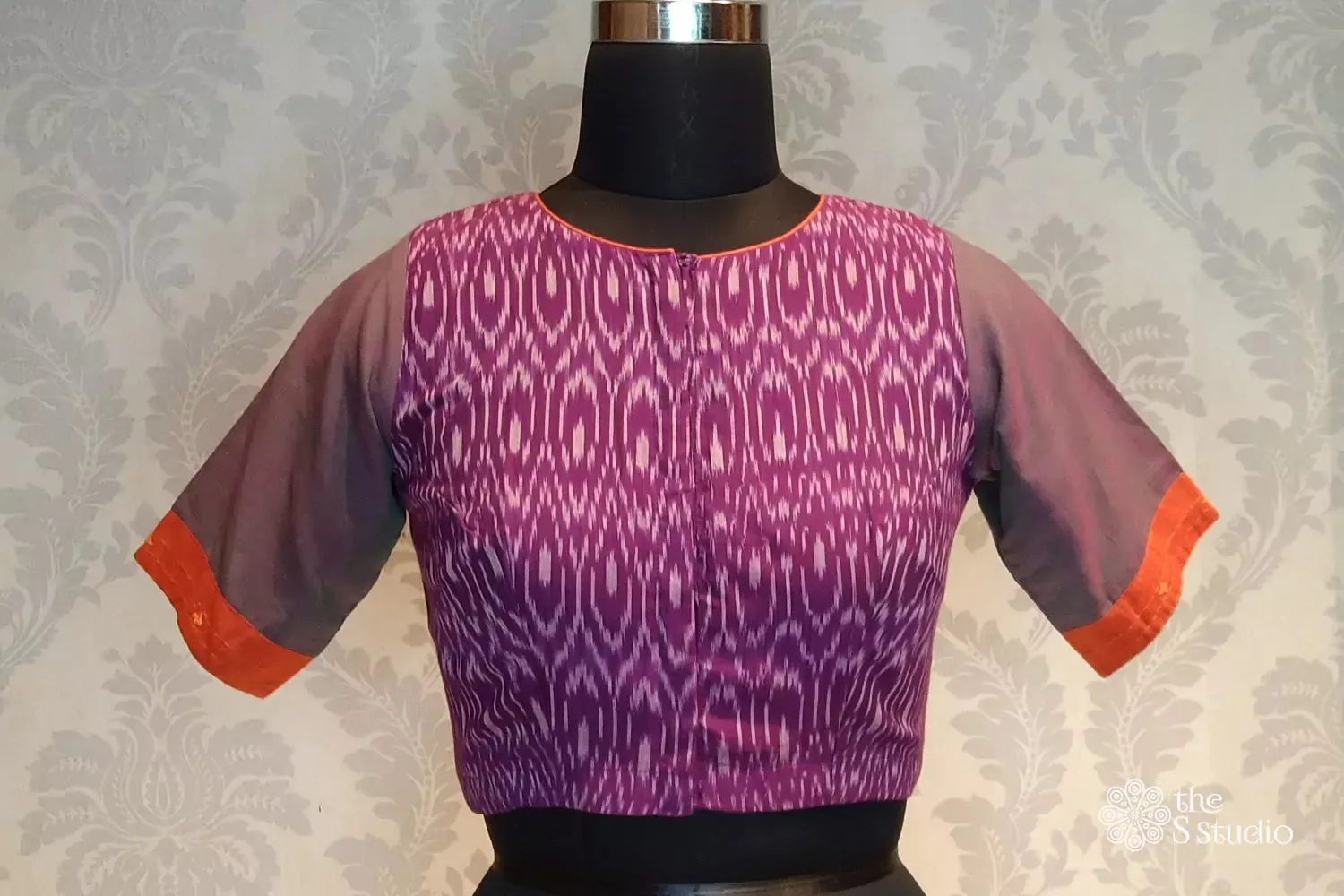 Purple ikat readymade blouse