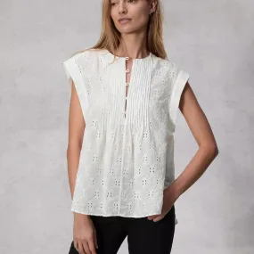 Rag & Bone Gabby Embroidered Top in White