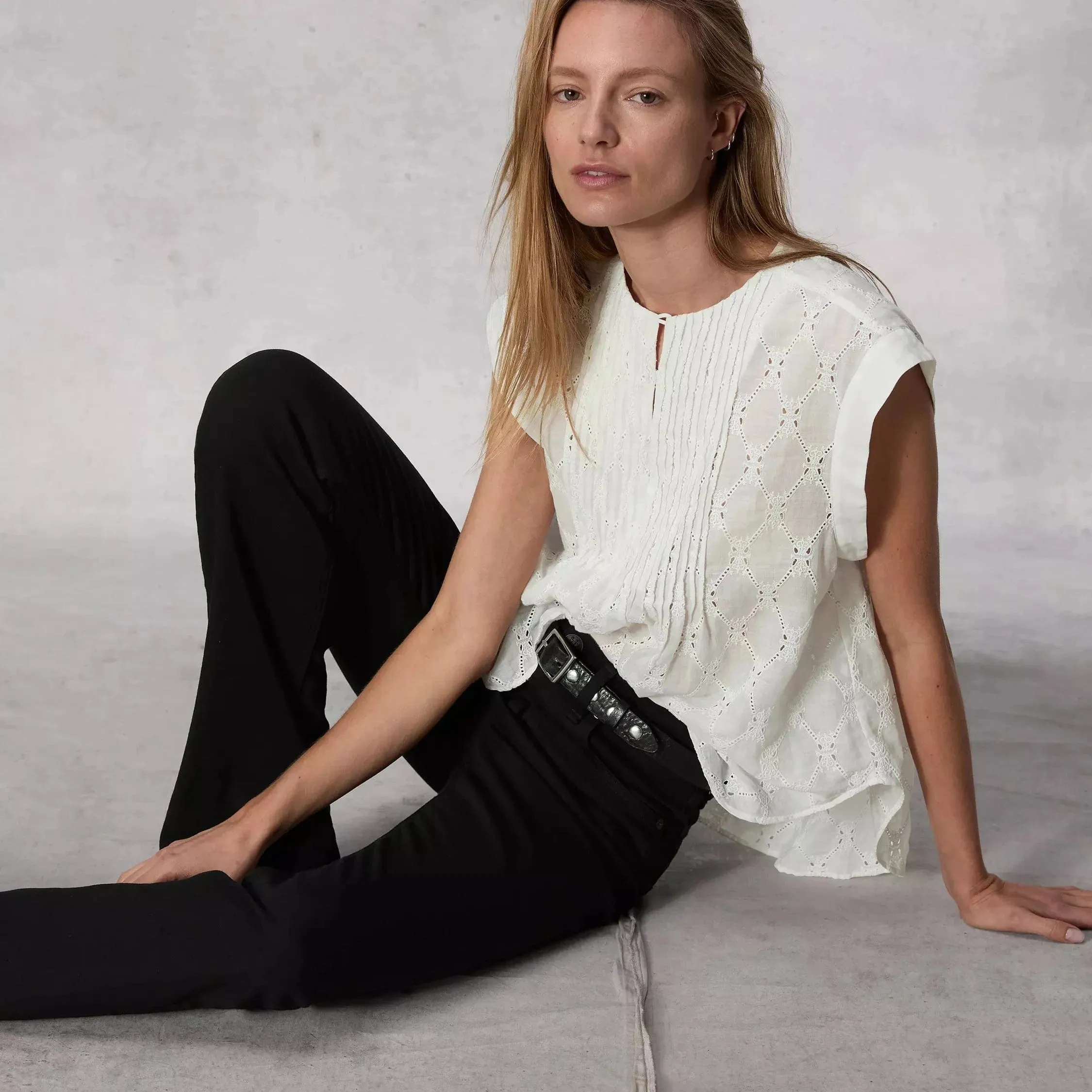 Rag & Bone Gabby Embroidered Top in White