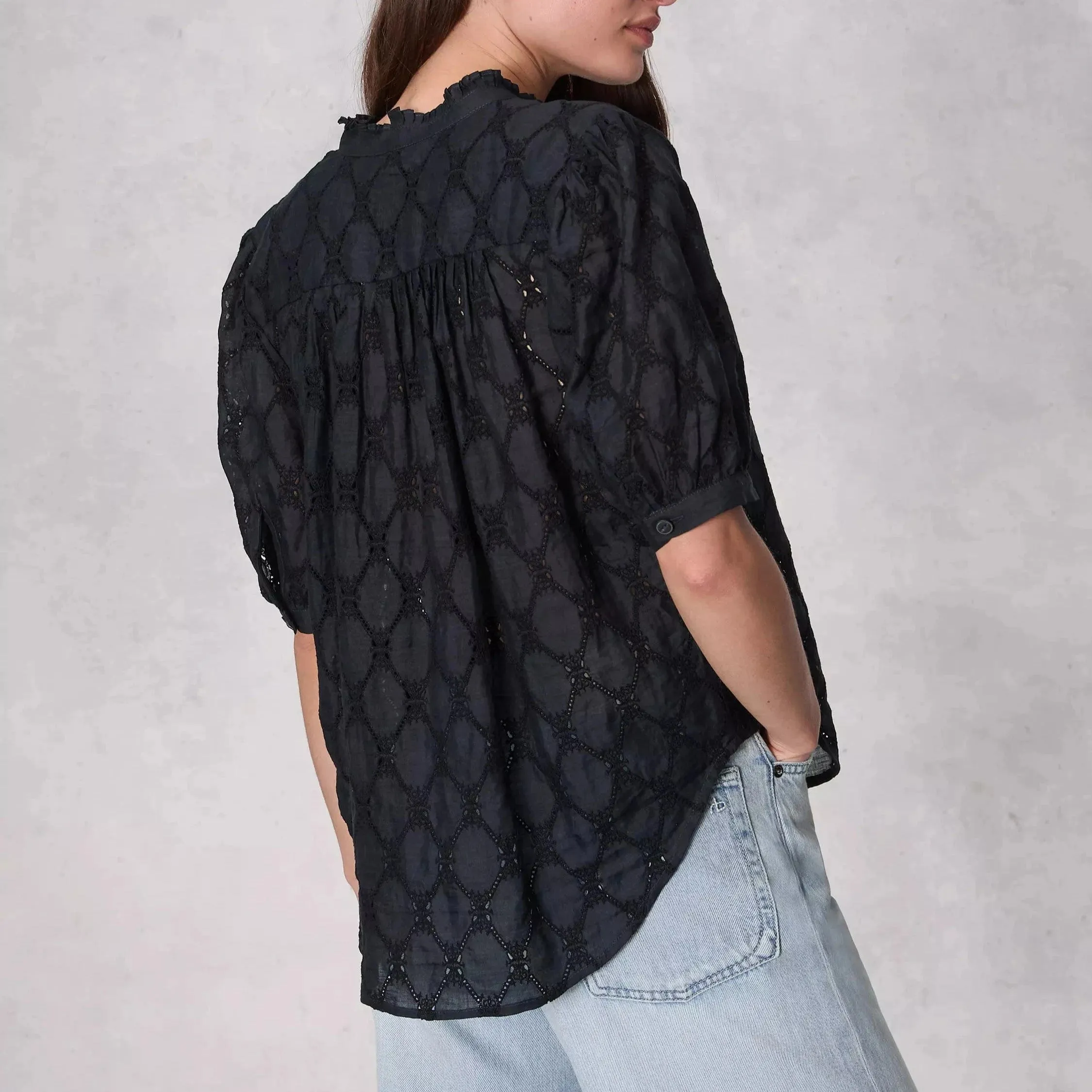 Rag & Bone Jordan Embroidered Top in Black