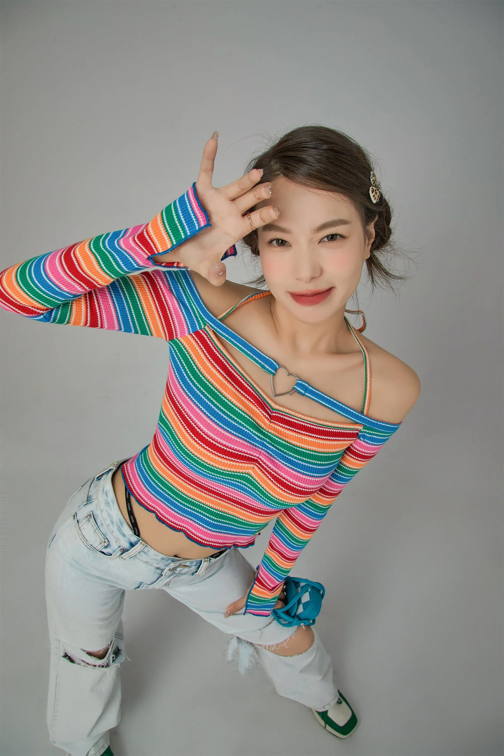 Rainbow Stripes Off-Shoulder Top