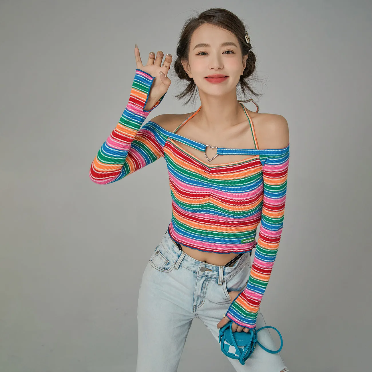 Rainbow Stripes Off-Shoulder Top