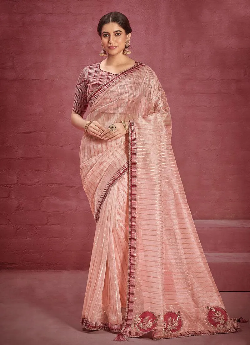 Ready To Wear Blouse With Peach Organza Saree