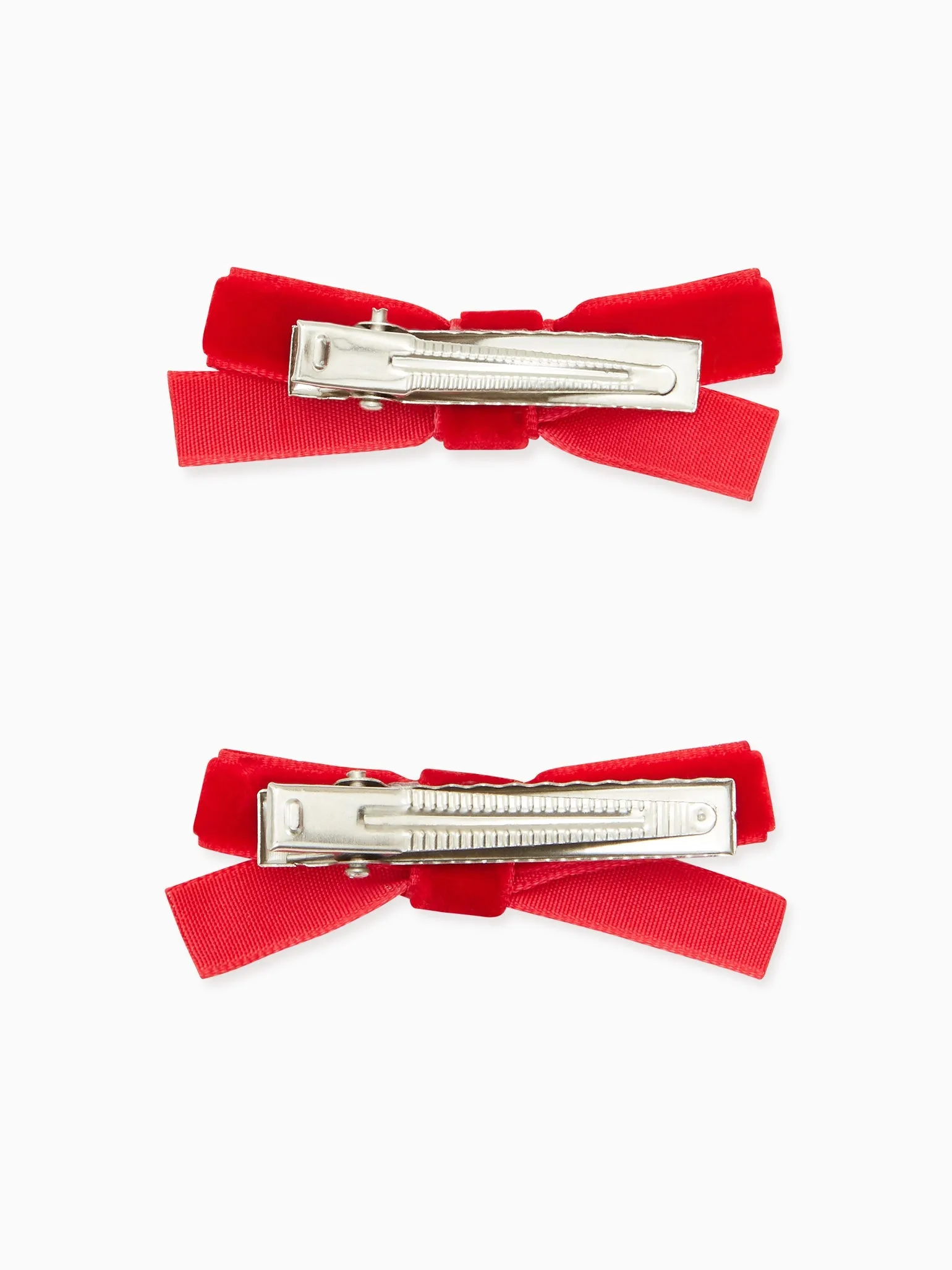 Red Small Bow Velvet Girl Clips Set 2