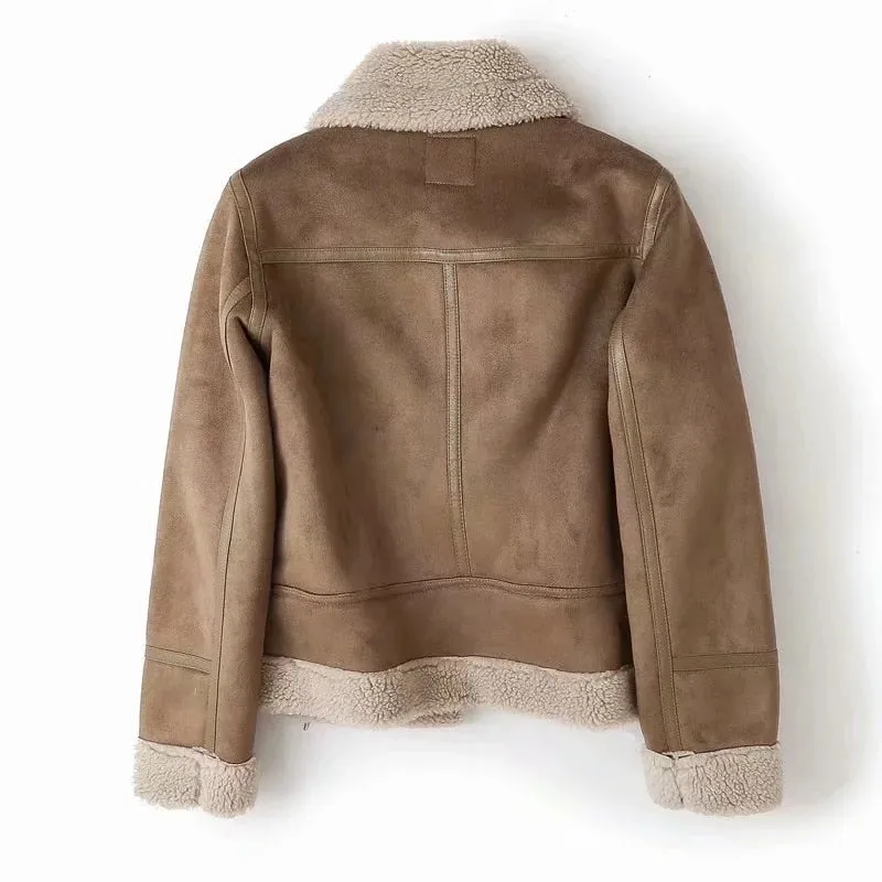 Retro Suede Lambs Wool Oversized Motorcycle Jacket