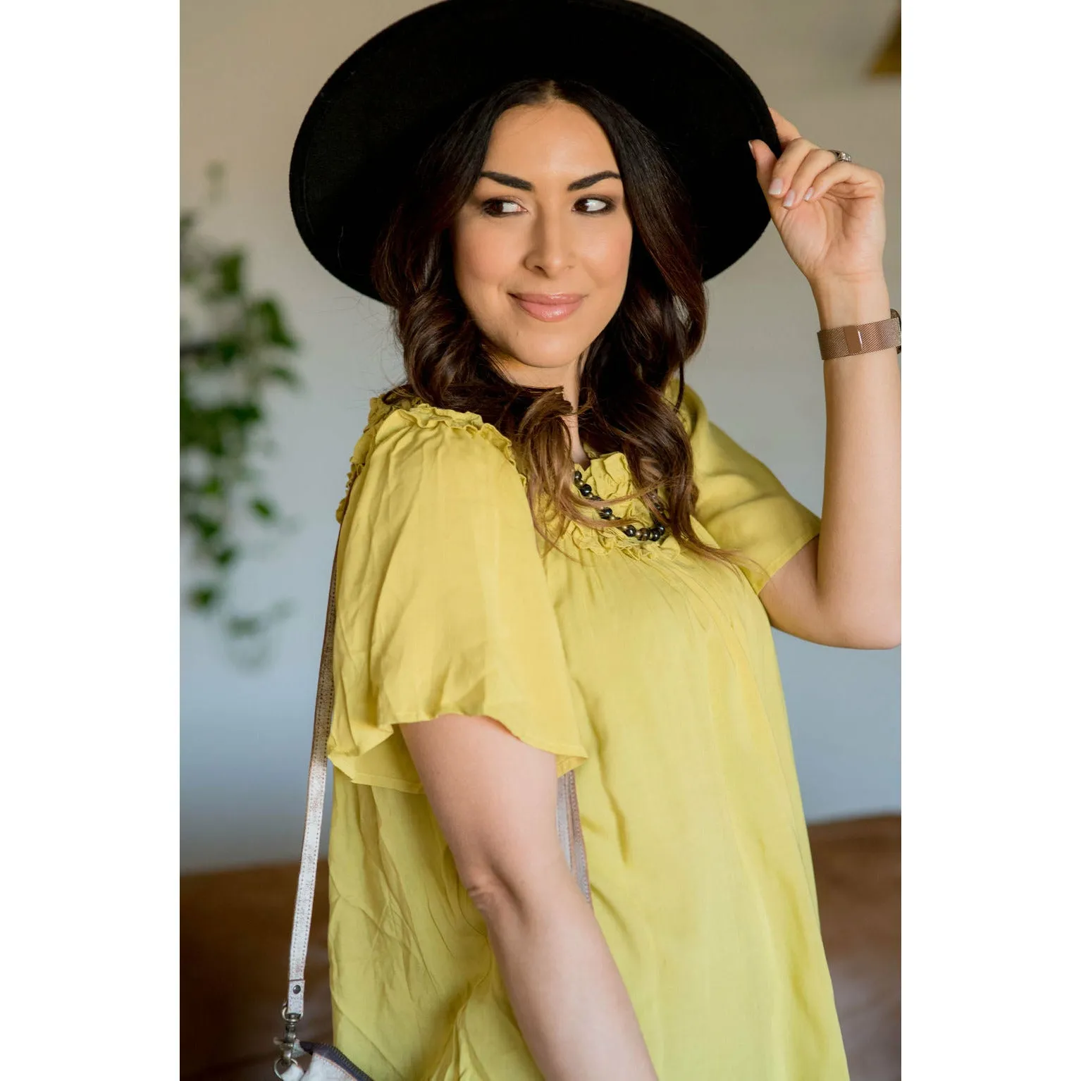 Ruffle Off The Shoulder - Pale Yellow