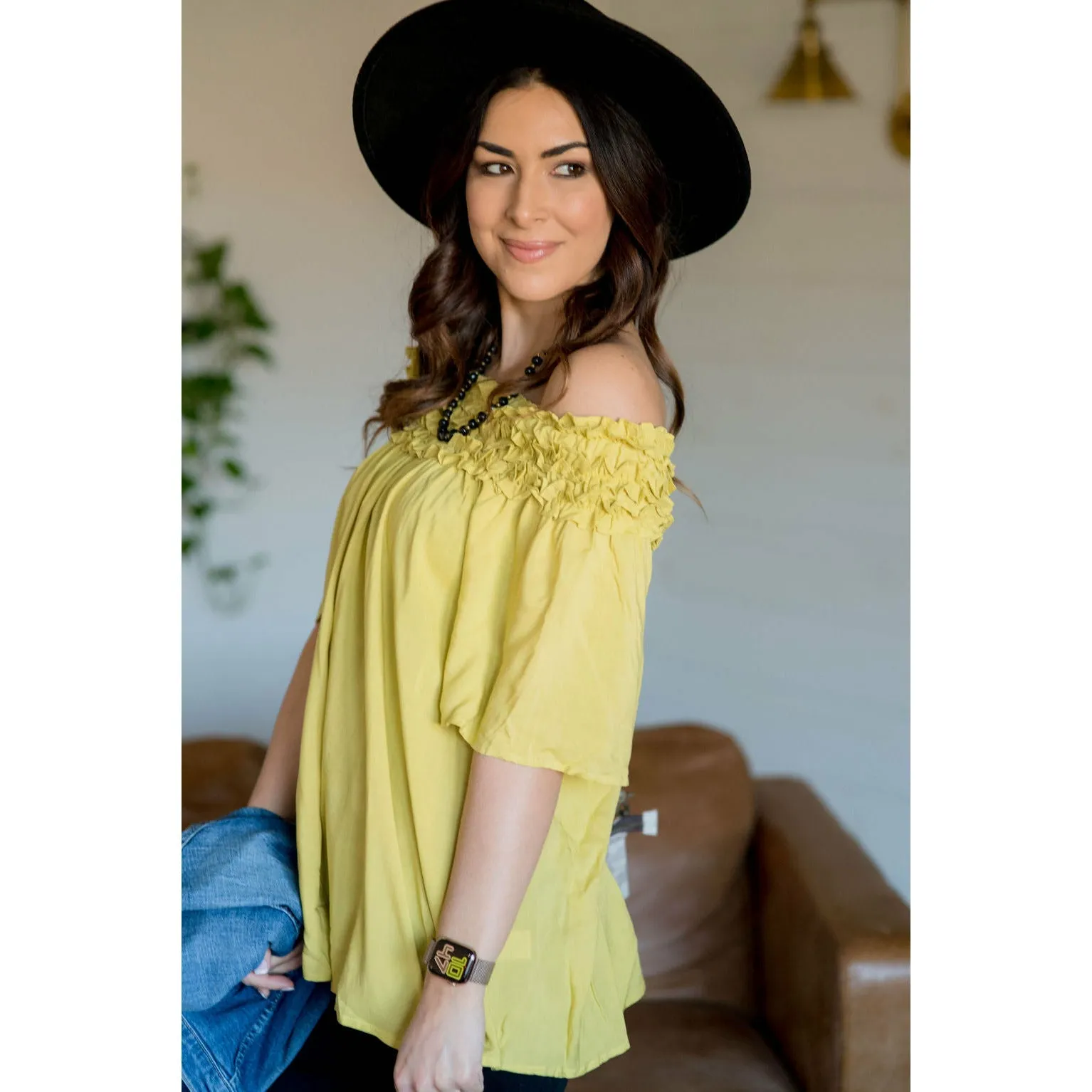 Ruffle Off The Shoulder - Pale Yellow