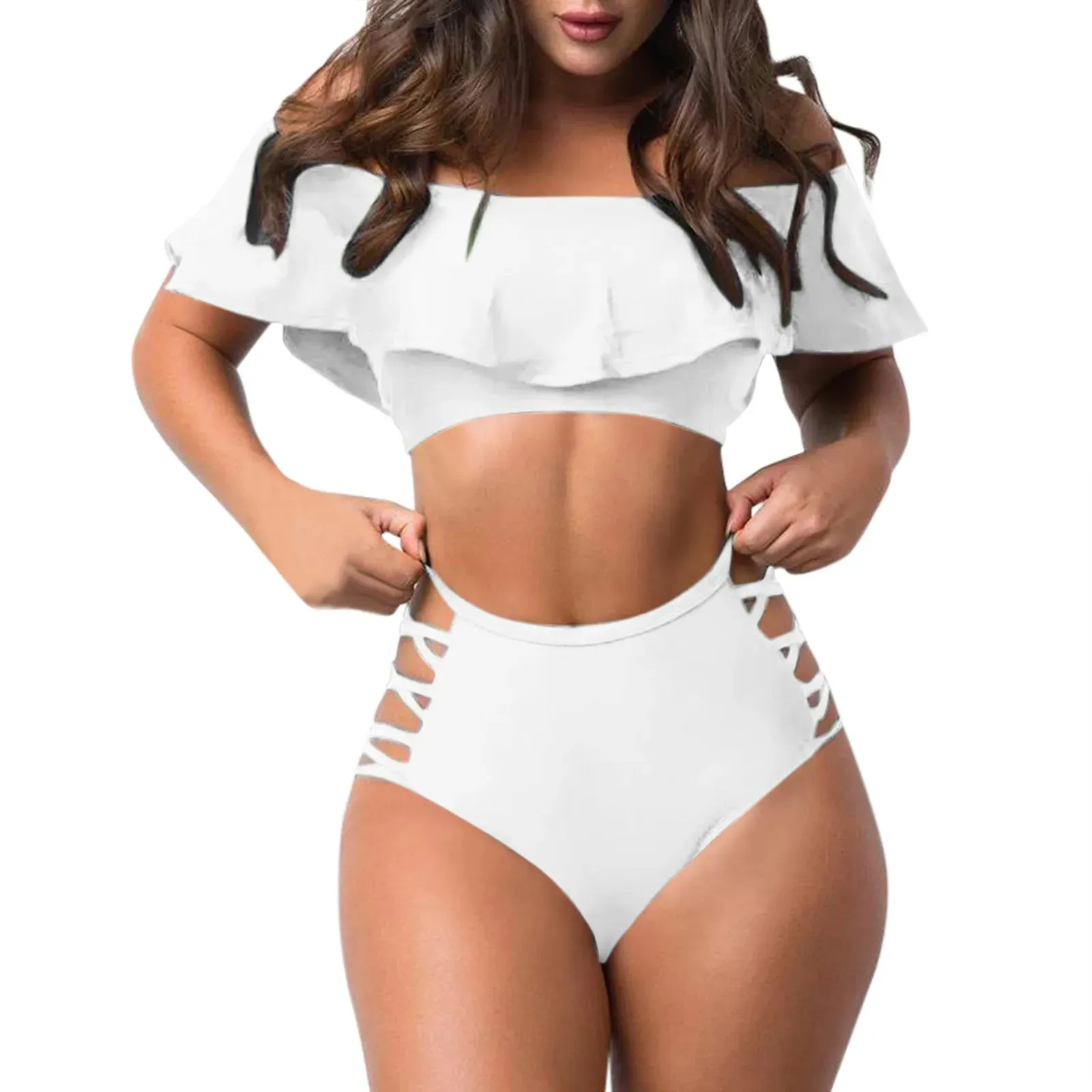 Ruffled Off Shoulder & Sexy Tight Split Bikini Sets