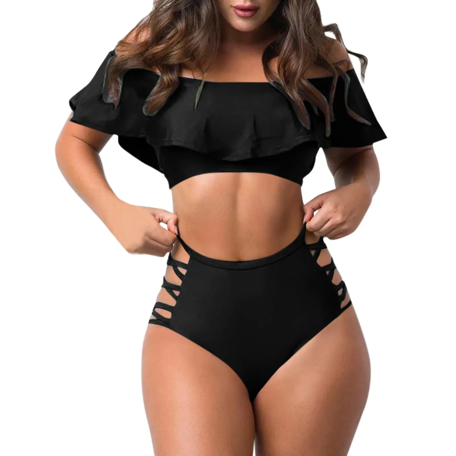 Ruffled Off Shoulder & Sexy Tight Split Bikini Sets