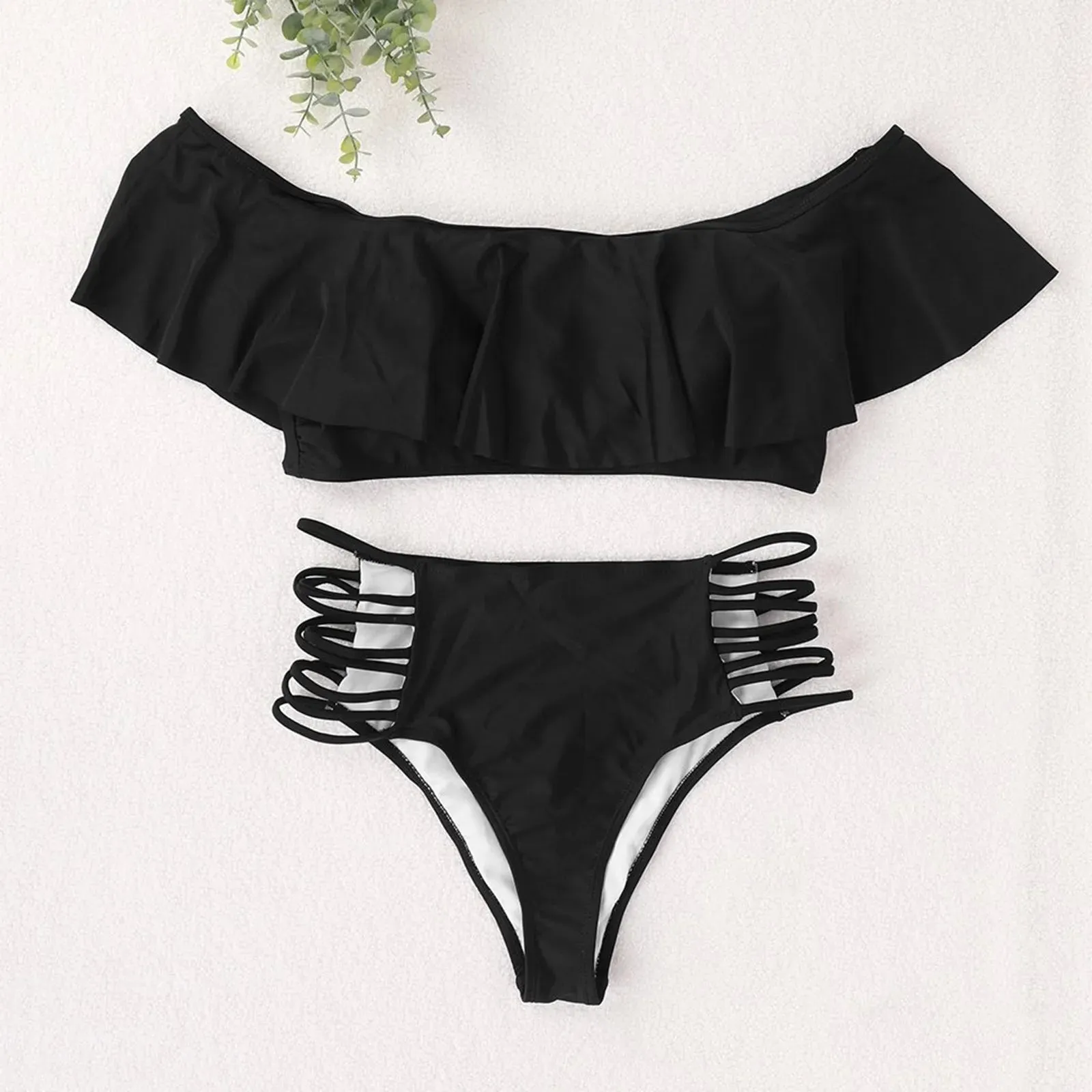 Ruffled Off Shoulder & Sexy Tight Split Bikini Sets