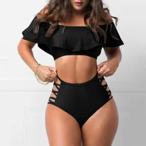 Ruffled Off Shoulder & Sexy Tight Split Bikini Sets