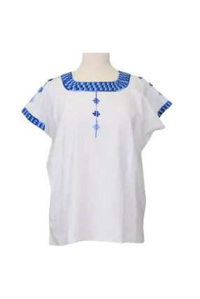 Santa Marta Mexican Top - Cotton - White, Blue