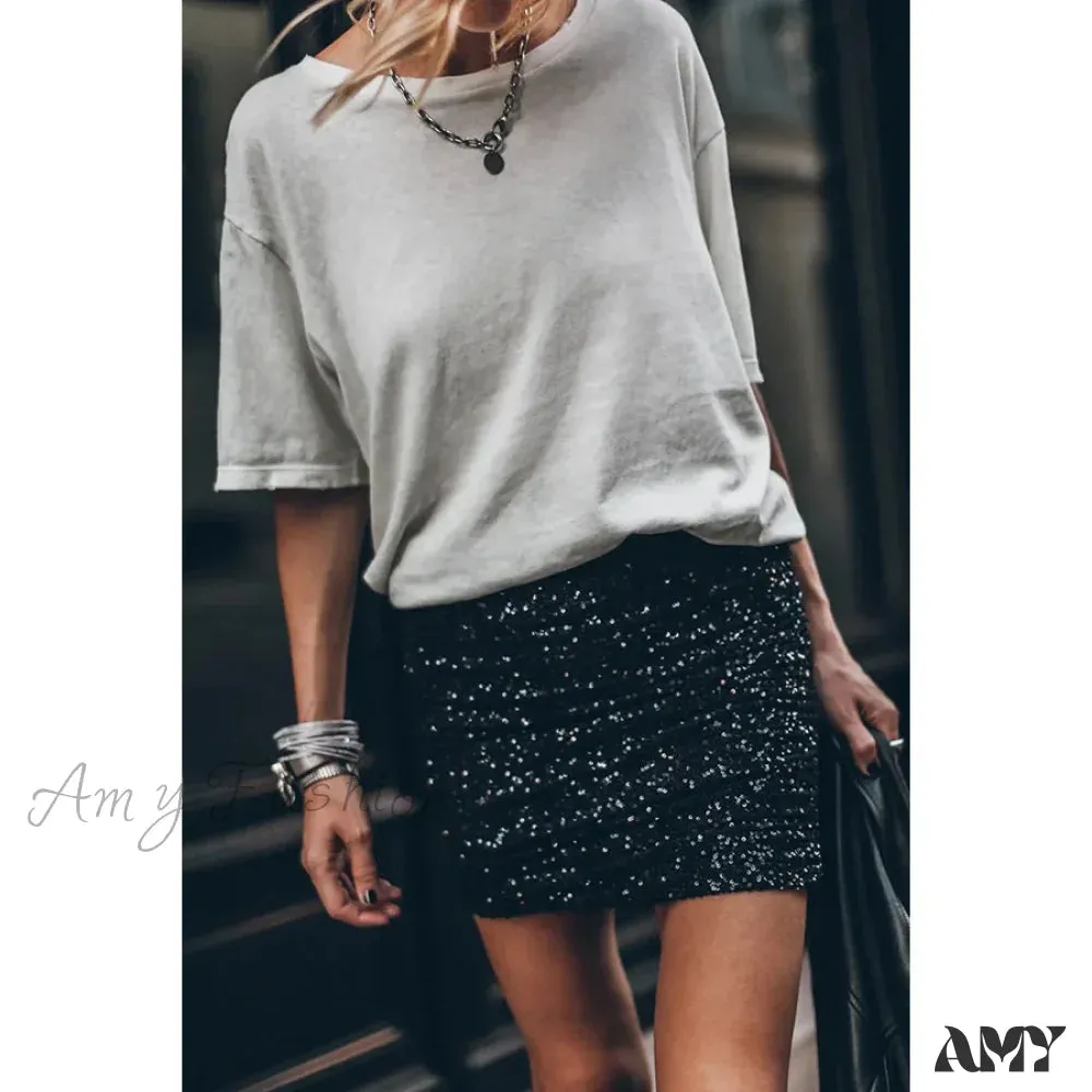 Sequin Pleated Party INS Casual Fashion Zipper ed Skirt