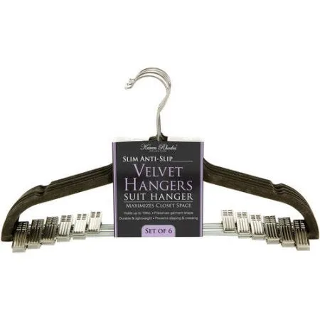 Simplify Grey Velvet Suit Hanger with Clips 6pc