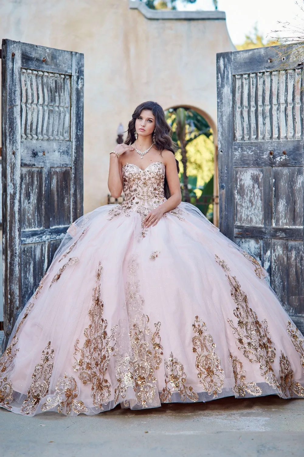 Strapless Puff Sleeve Tiered Ball Gown by Petite Adele PQ1054