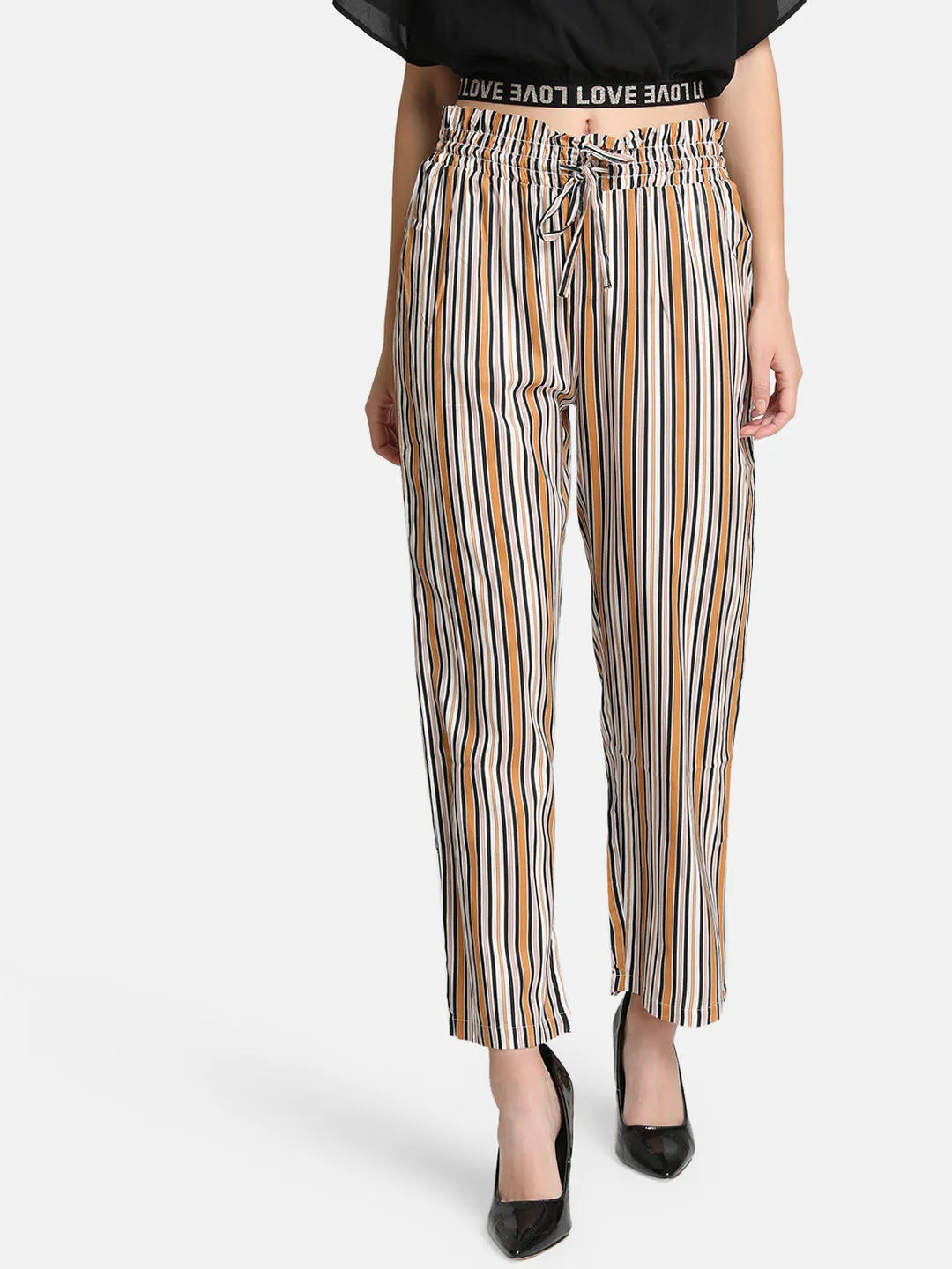 Striped Culottes With Smocking Detail At Waist