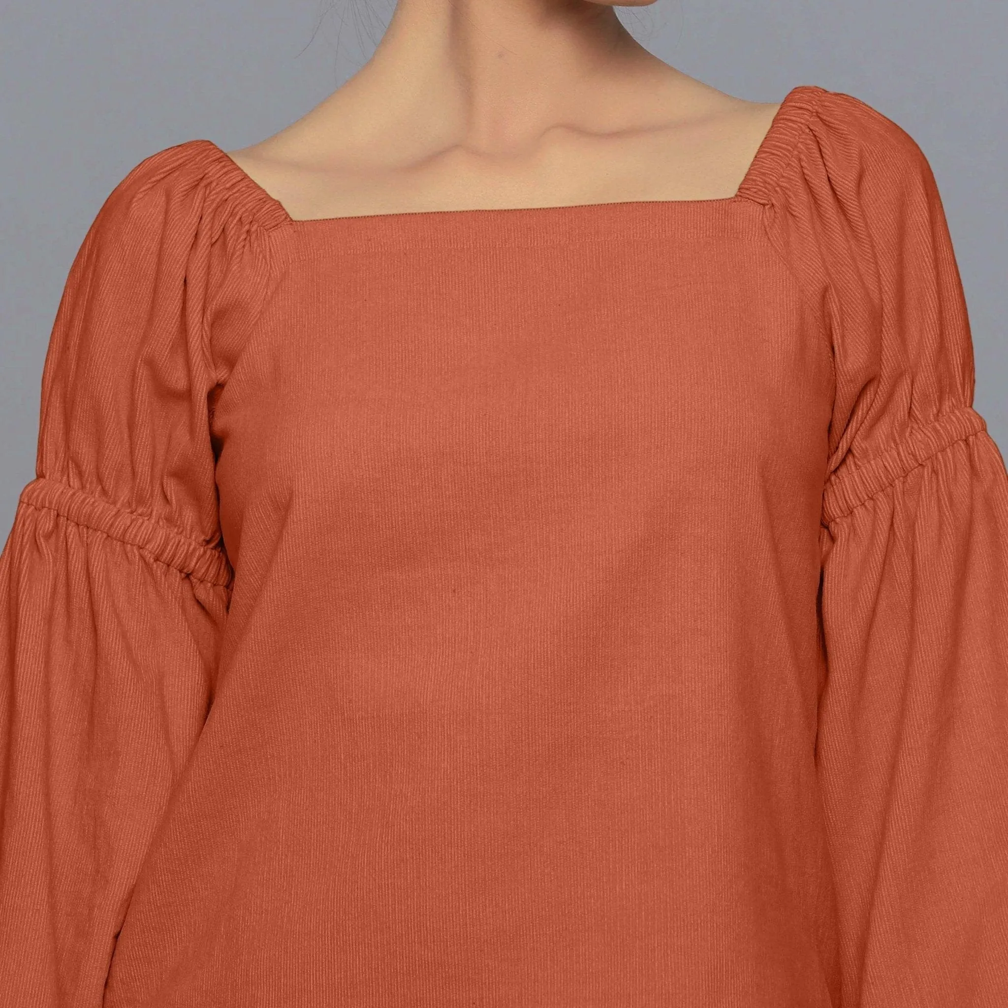 Sunset Rust Warm Cotton Corduroy Off-Shoulder Top