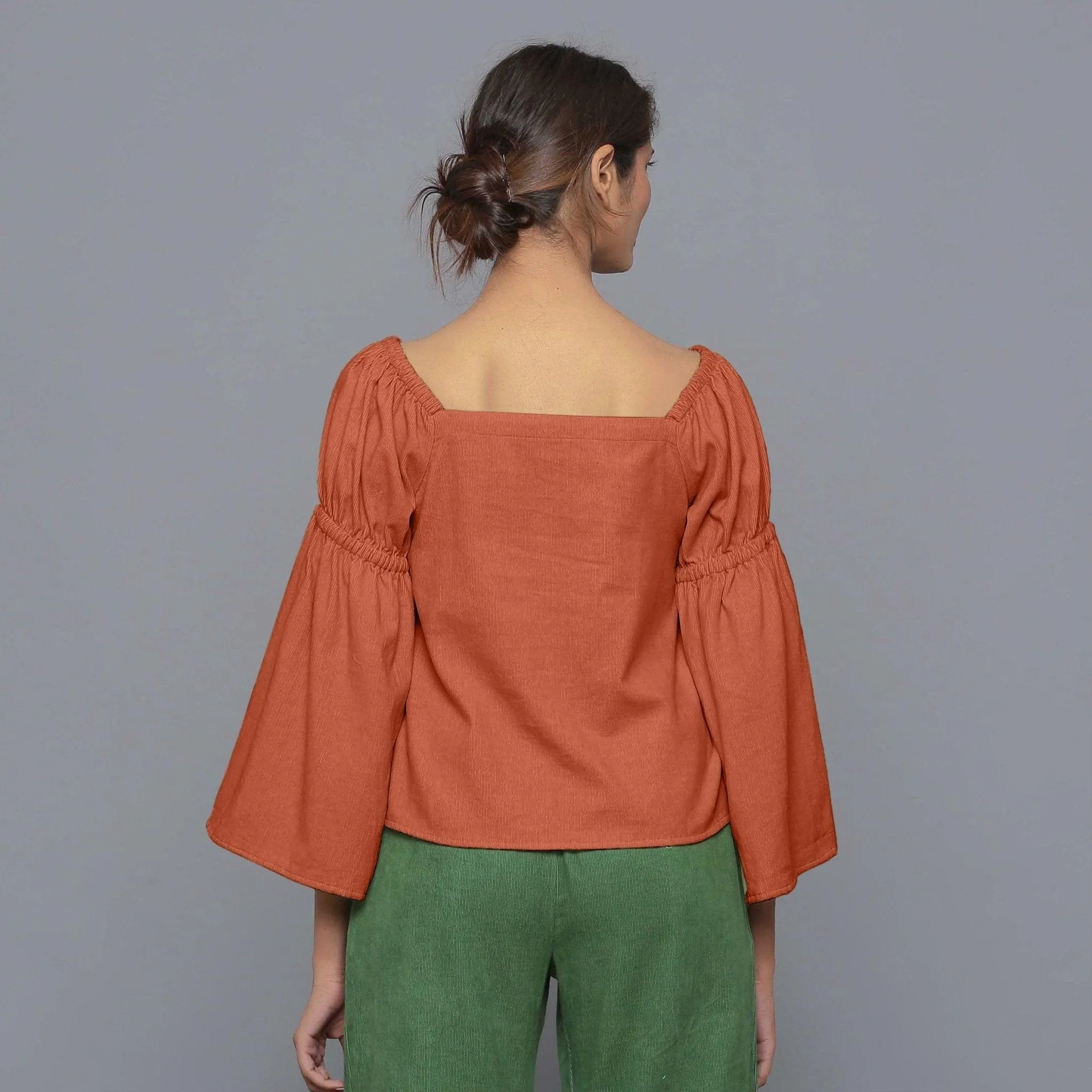 Sunset Rust Warm Cotton Corduroy Off-Shoulder Top