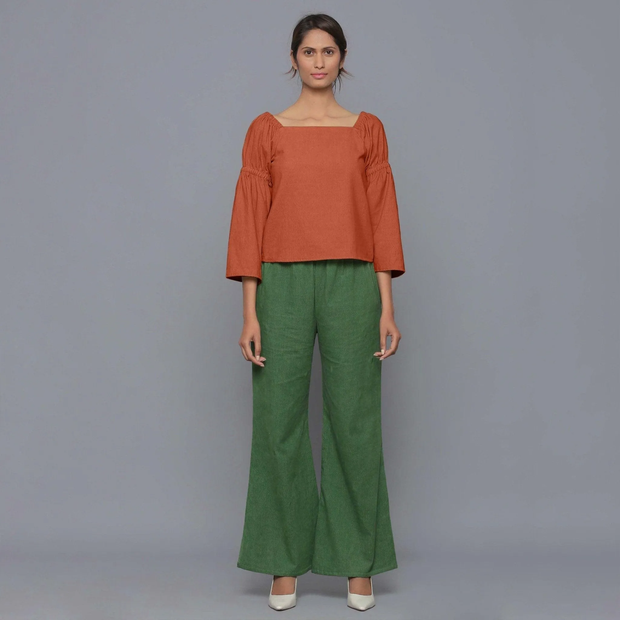 Sunset Rust Warm Cotton Corduroy Off-Shoulder Top