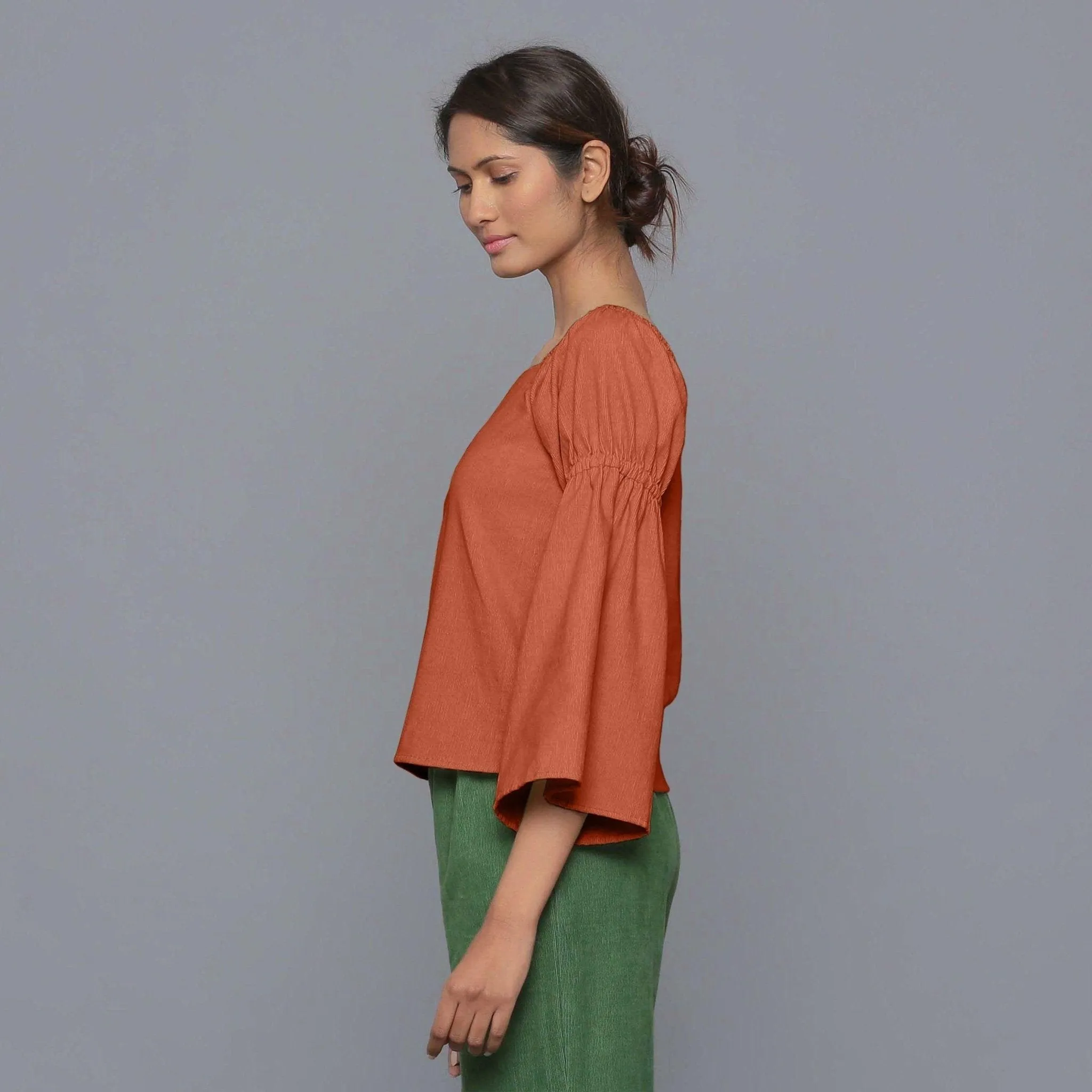 Sunset Rust Warm Cotton Corduroy Off-Shoulder Top