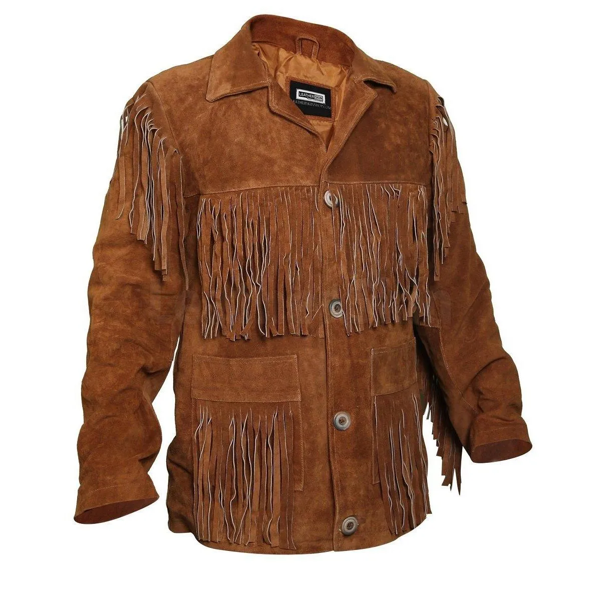 Tawny Suede Western Leather Jacket with Fringes