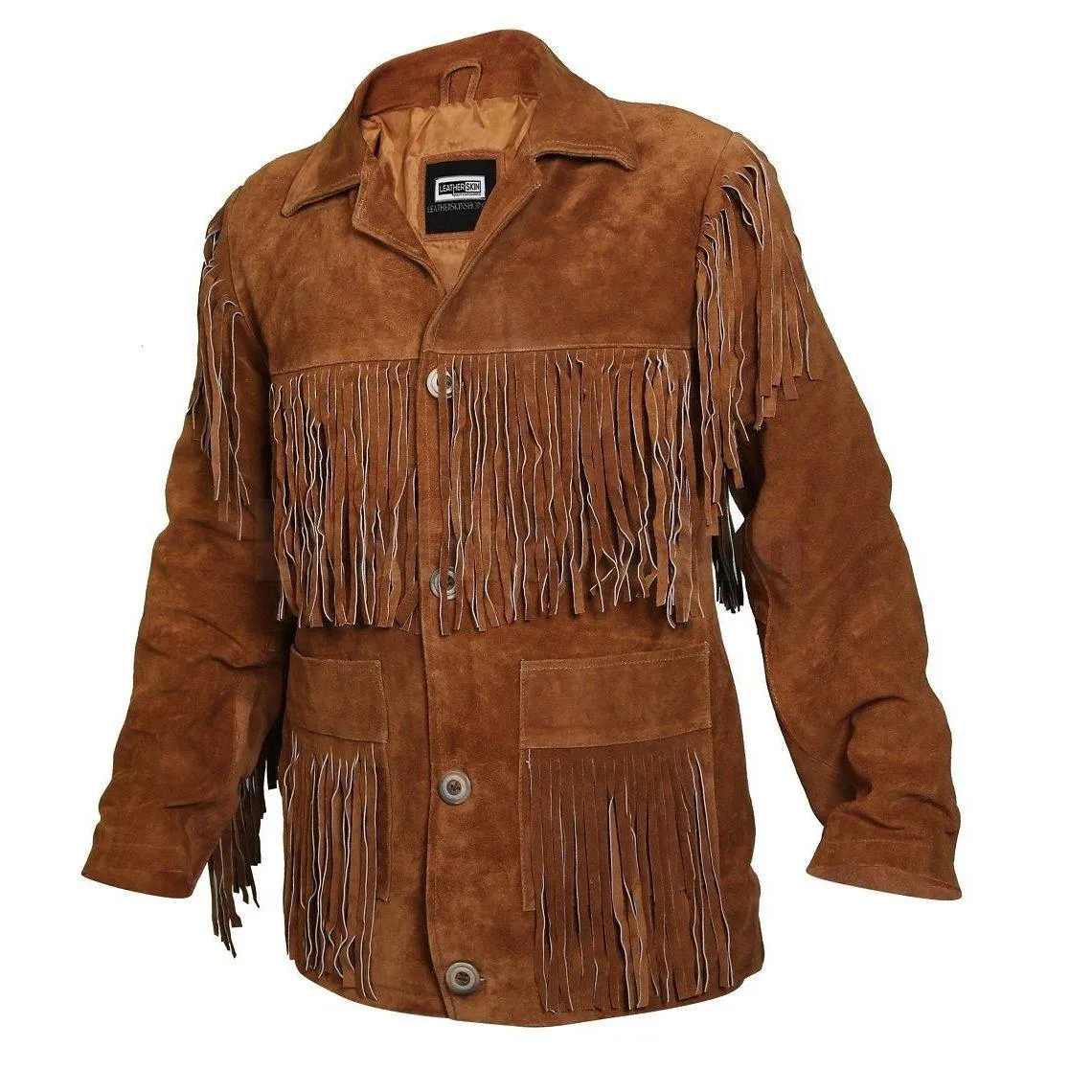 Tawny Suede Western Leather Jacket with Fringes