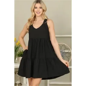 Tiered & Sleeveless Mini Dress Black