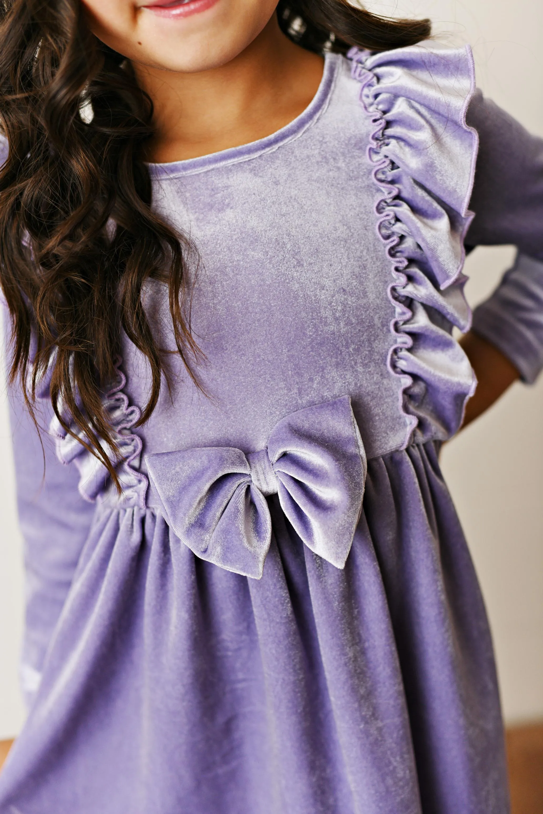 Velvet Lavender Bow Dress