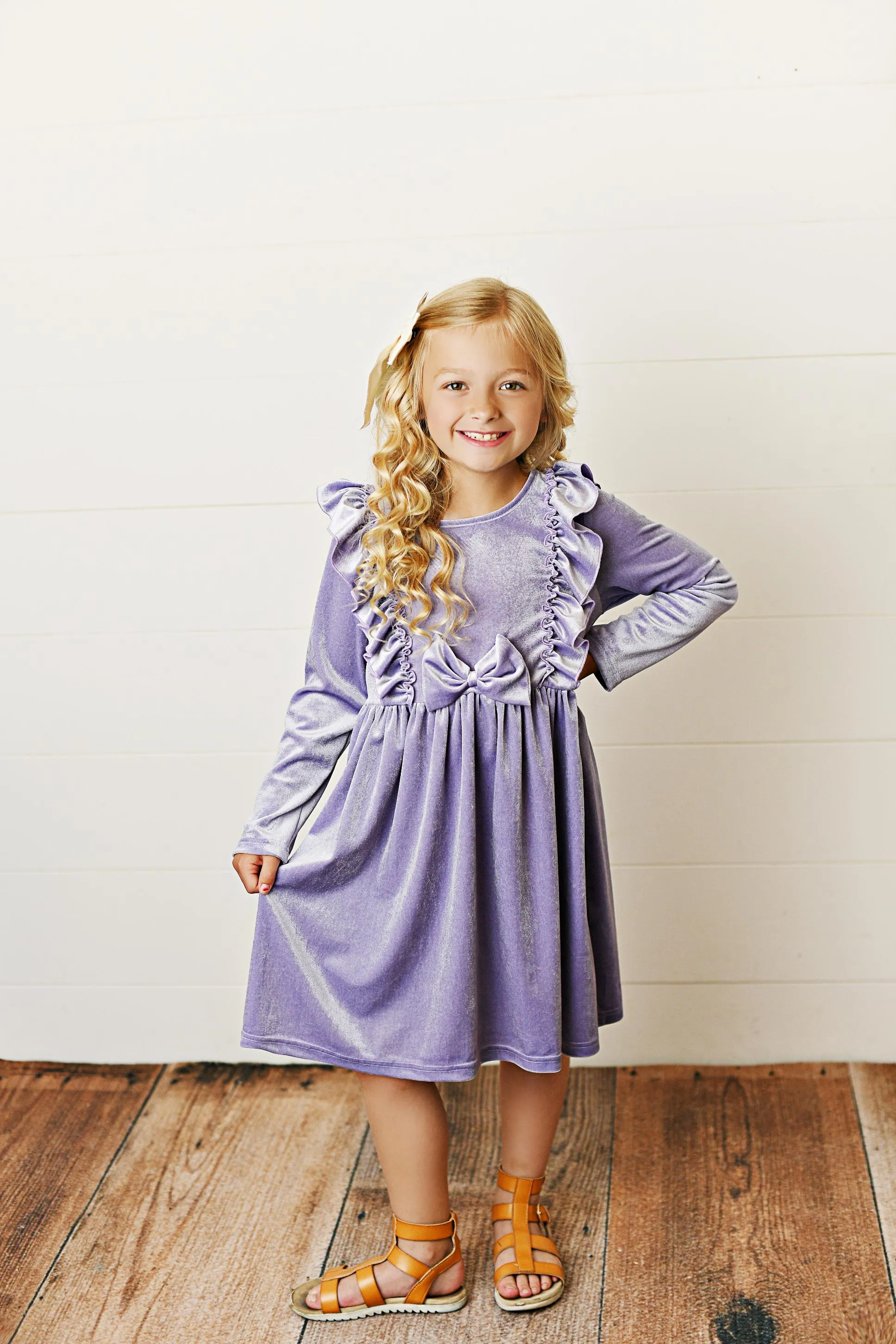 Velvet Lavender Bow Dress