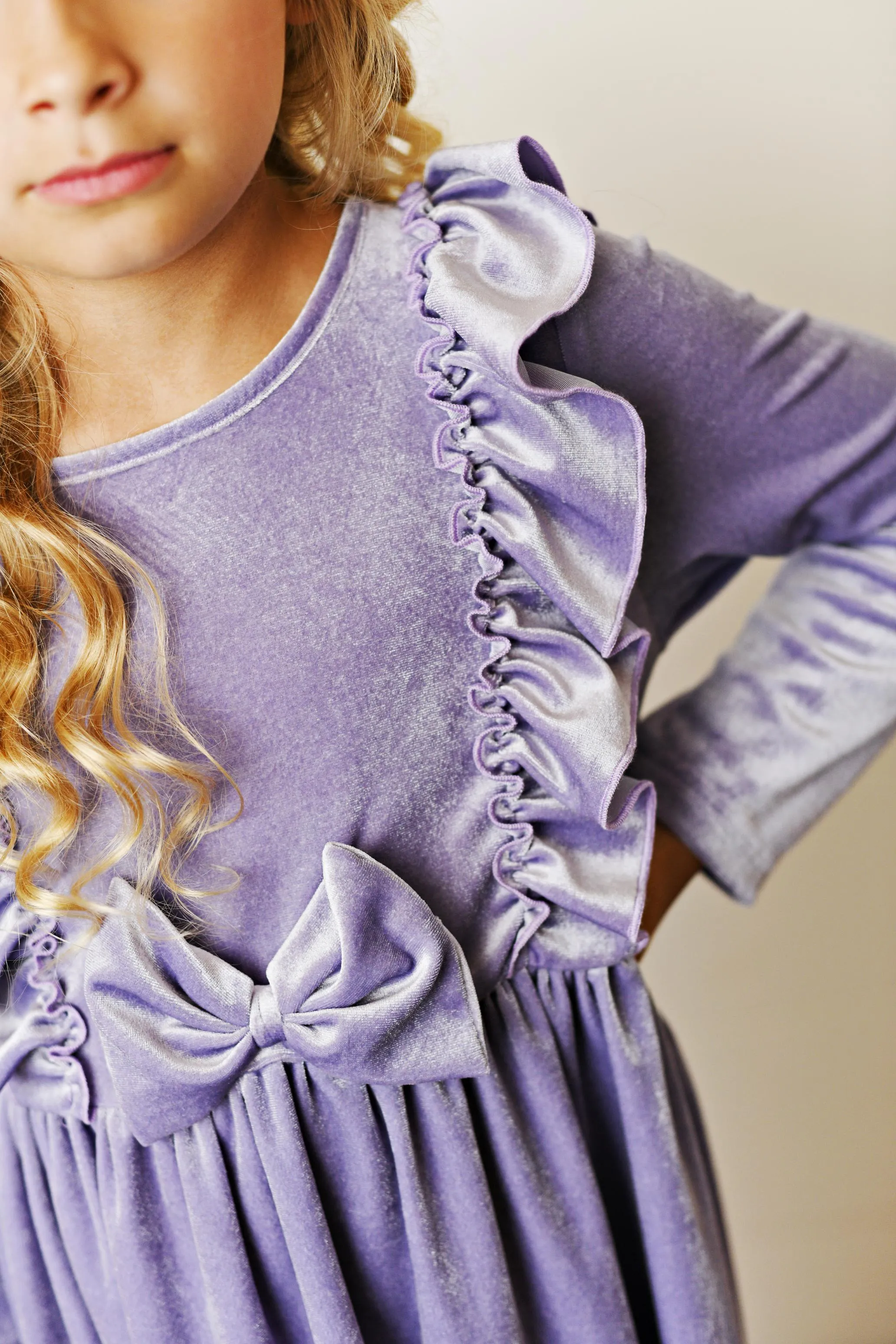 Velvet Lavender Bow Dress