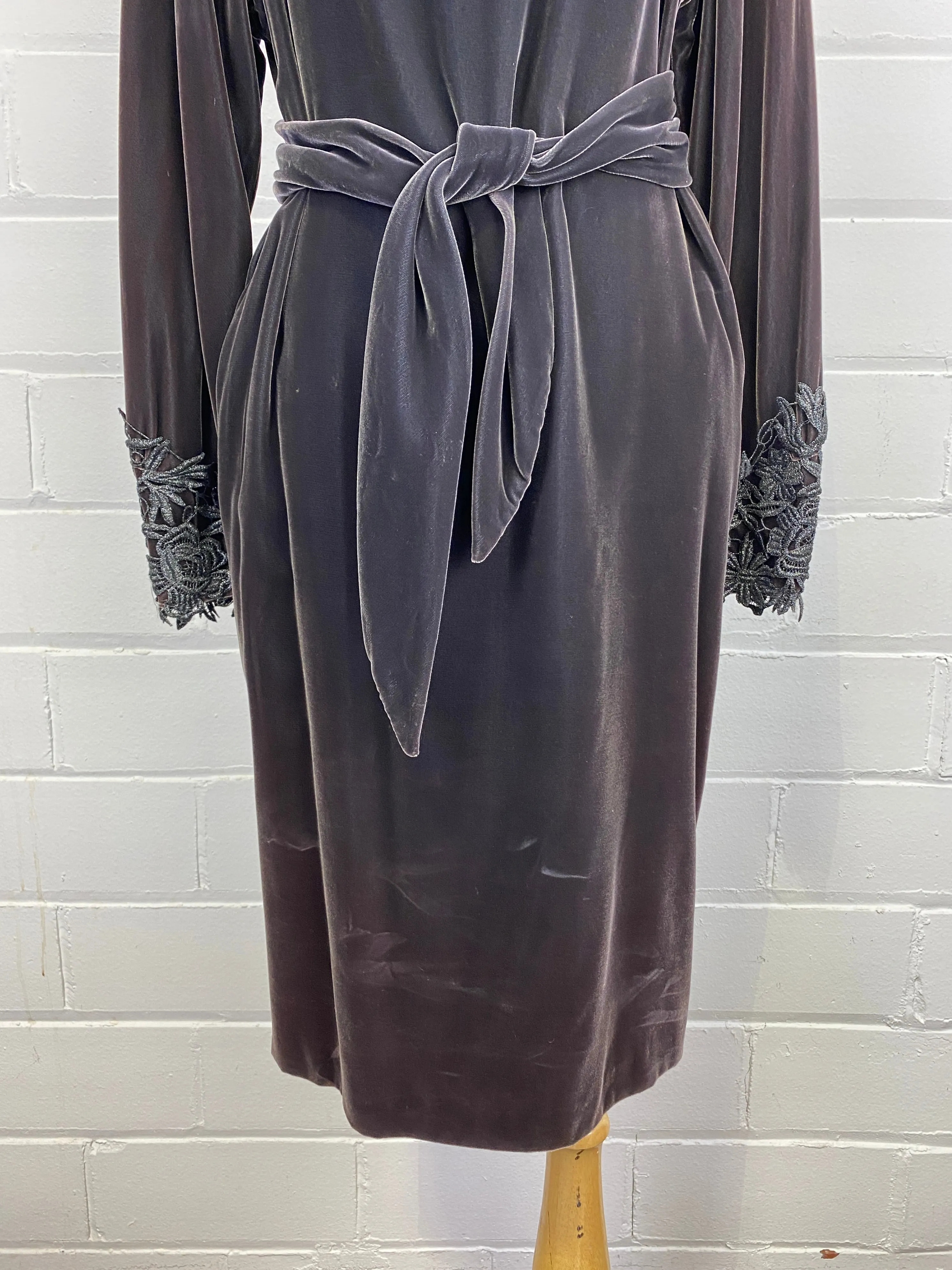 Vintage 1980s Silver-Grey Velvet Appliqué Evening Dress, Giorgio Sant'Angelo, B42"