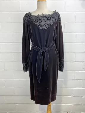 Vintage 1980s Silver-Grey Velvet Appliqué Evening Dress, Giorgio Sant'Angelo, B42"