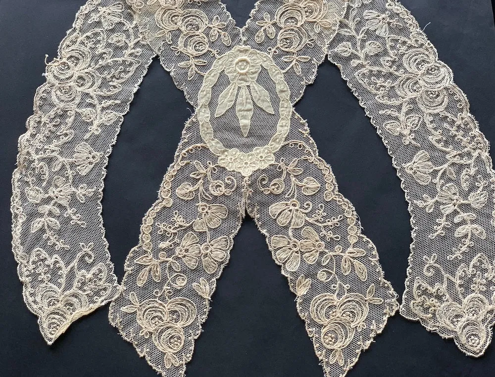 Vintage Delicate Embroidered Cotton Lace Collar & Insert Set (Made in France)