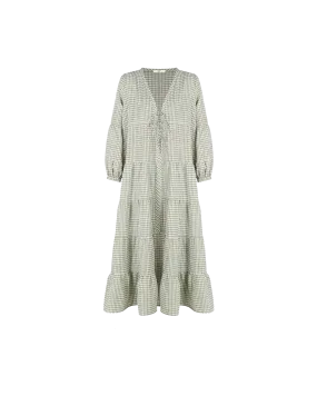 WREN TIERED MAXI DRESS KHAKI GINGHAM